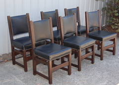 Extremely Rare Gustav Stickley early dining chairs, set of six. Tacked seats and backs. 